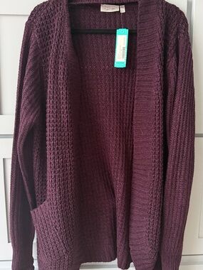 RD Style Open-Front Cardigan in Plum